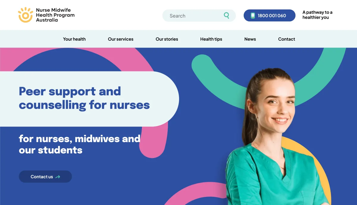 Nurse Midwife Health Program Australia website design for desktop users