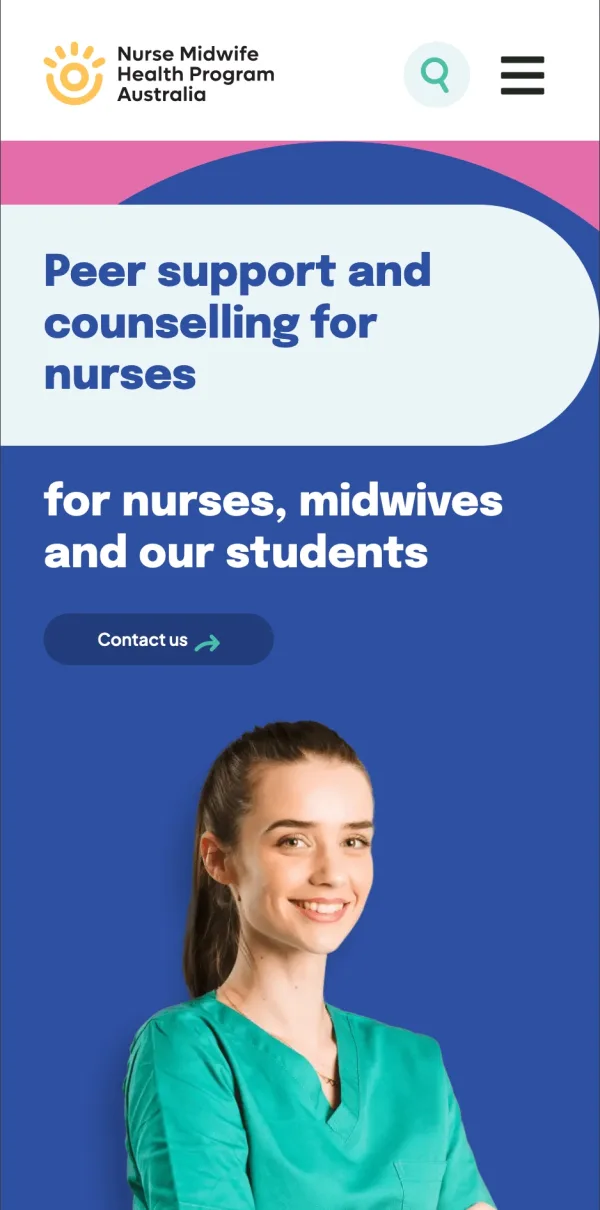 Nurse Midwife Health Program Australia website design for mobile users